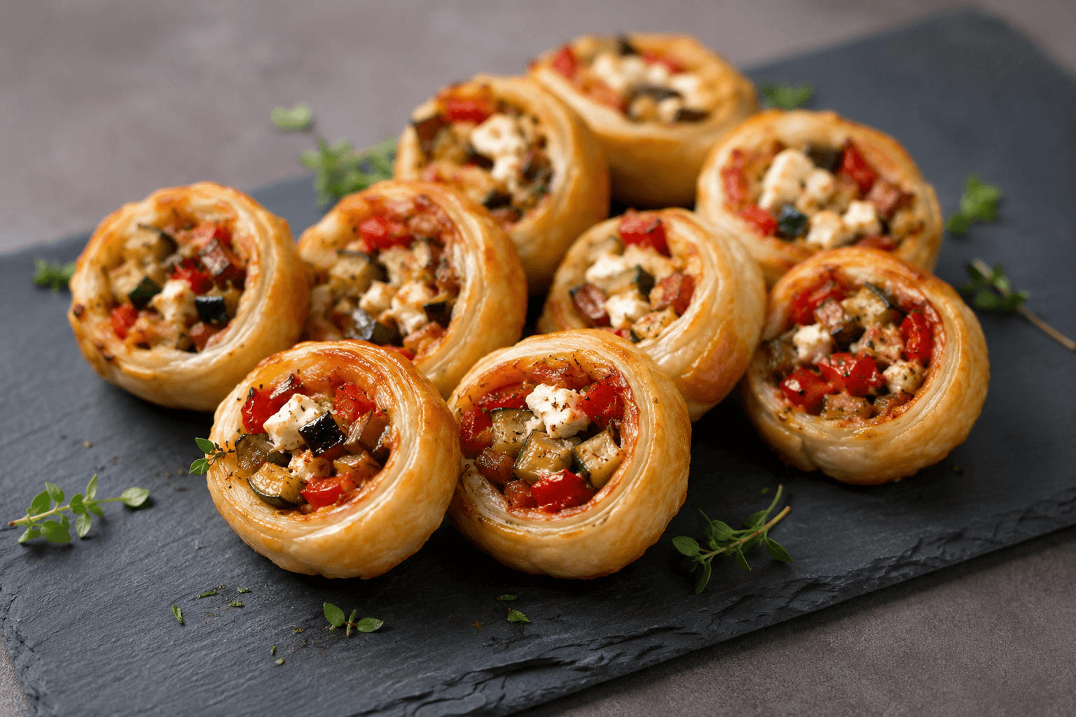 Blätterteigrolle mit Ratatouille-Schafskäse-Füllung